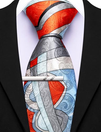 Image of Barry.Wang Mens 6 PCS Ties Silk Striped Paisley Check Floral Necktie Silky Woven Wedding Business Party Ties 3.34 inch