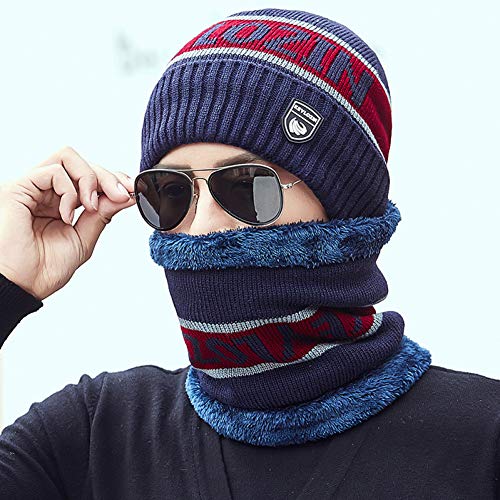 Bonnet tricoté pour homme en coton doublé velours épais