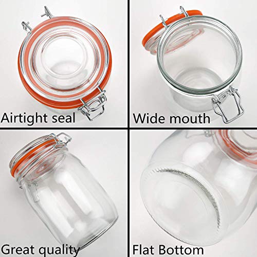 Encheng 32 Oz Glass Jars With Airtight Lids And Leak Proof Rubber Gasket,Wide Mouth Mason Jars With Hinged Lids For Kitchen Canisters 1000Ml, Glass Storage Containers 4 Pack #TOP2