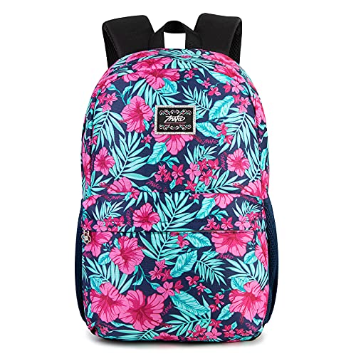 Bendopa Canvas Floral Backpack for Women College Book bag Causal Daypack,Blue