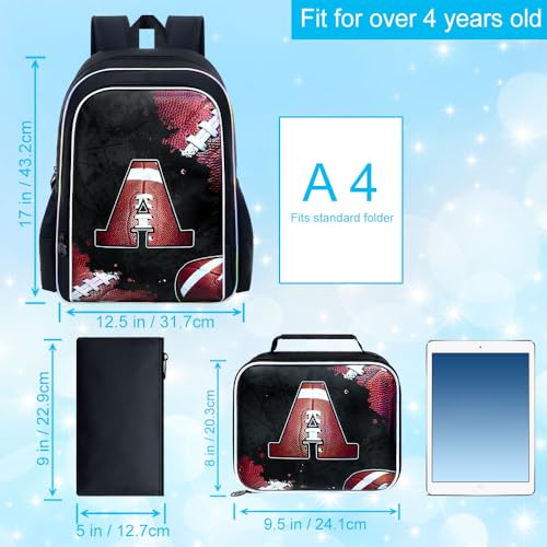Image of AGSDON 3PCS Rugby Backpack for Boys, 17 inch Kids Bookbag Water Resistant and Lightweight with Lunch Box for Teen