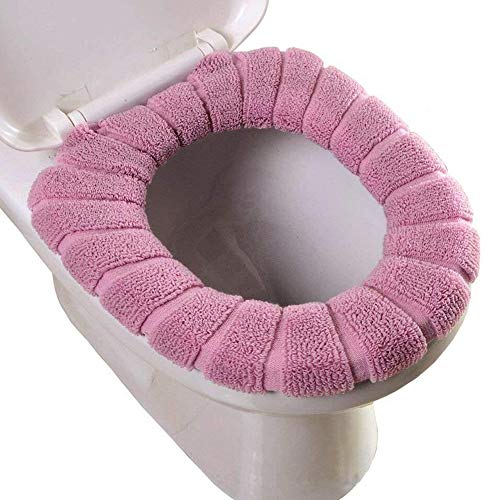Btheone de Salle de Bain Doux épais Warmer Extensible Lavable Chiffon pour abattant WC Coussinets, 3 pcs (Bleu, Rose, Marron) Elongated (14