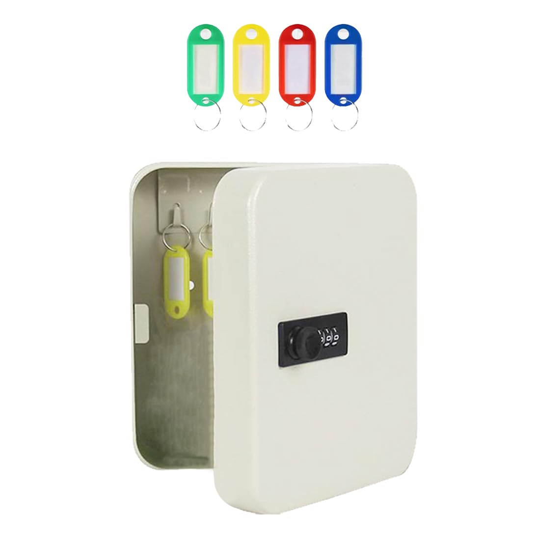 Armadietto Portachiavi in Realizzato in Ferro,Cassetta per Chiavi da Parete Serratura A Combinazione con Ganci E Targhette Colorate per Casa Garage Bianco,6 Bits