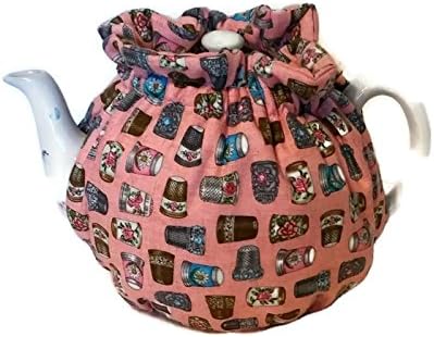 Quilted Teapot Cozy with Thimbles on Pink fabric for a 5-8 cup teapot #261