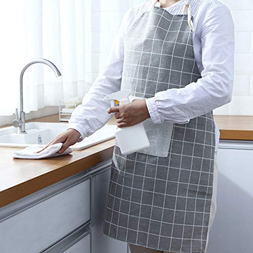 Image of KPNG Lattice Cotton Linen Apron Woman Adult Bibs Home Cooking Baking Coffee Shop Cleaning Aprons Kitchen Accessory (Pack Of 1, Gray)
