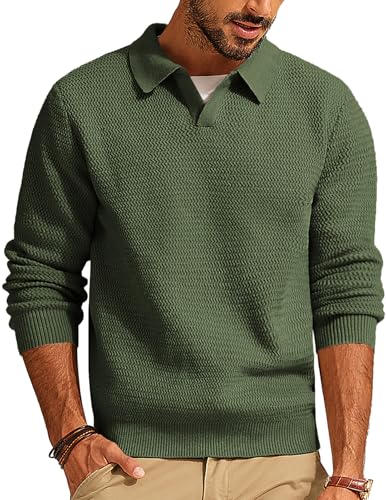 Mens Pullover Sweater Long Sleeve Classic Sweater V Neck Knitwear Warm Sweater Dark Green