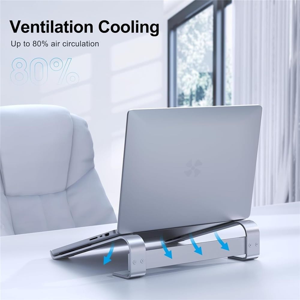 Soporte ergonómico for portátil de Escritorio, aleación Aluminio, con refrigeración y Soporte Base para Portátil(Silver)