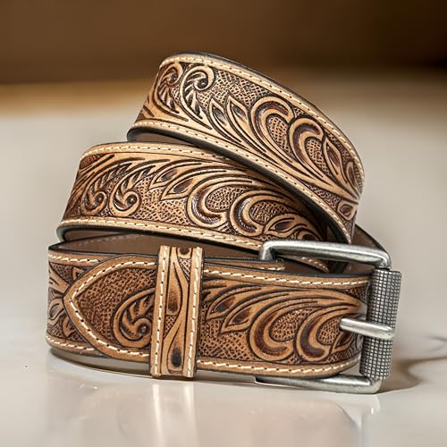 Western Belt for Men Full Grain One Piece Leather Handmade Belt with Buckle 1.5” Wide Tooled Embossed3