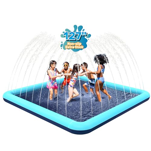 Image of 127'' Splash Pad for Dogs, Non-Slip Sprinkler for Kids, Square Splash Pad for Kids Ages 4-8, Splash Pads for Toddlers 1-3, Dog Sprinkler Shallow Pool, Outdoor Water Toys for Backyard, Teal