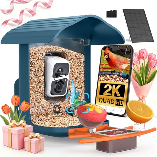 birdsnap® PAV-Bird Feeder with Camera,2K HD with 64GB Card, AI Identify Smart Bird House Cam Solar Panel,Live Stream,Motion Detection,Auto Record Video for Backyard Outdoors,Ideal Gift for Bird Lover