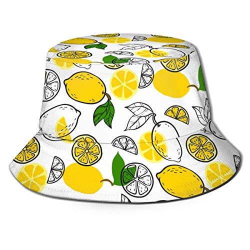 NINAINAI Fruit Cap Lemon Unisex Print Bucket Hat, Polyester 100% Summer Travel Fisherman Cap, Foldable Beach Sun Hat