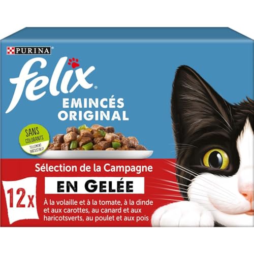 FELIX | Emincés Original | Chat Adulte | Selection de la Campagne en Gelée : A la Volaille, Dinde, Canard, Poulet | Aliment humide 100% complet et...