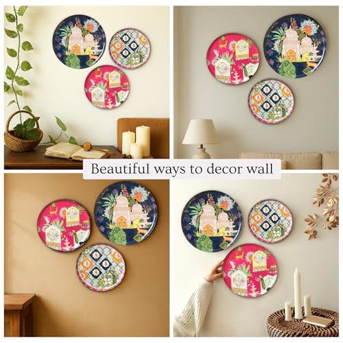 Image of RITUALISTIC Ajmer Floral Wall Plates for Home Decoration | Metal Wall Decor for Living Room | Wall Painting Showpiece | Gift Items for Women & Men | Home Decor Gift | Set of 3
