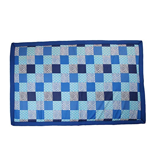 Image of Foldable Mat 6.5 X 6 Feet Korai River Grass chatai Light Blue Cotton Fabric with 20MM Soft Foam Comfort Cushion