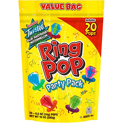 Ring Pop Individually Wrapped Bulk Lollipop Variety Party, Lollipop Suckers w  Assorted Flavors Fun Candy for Birthdays and Celebrations, Original, 20 Count