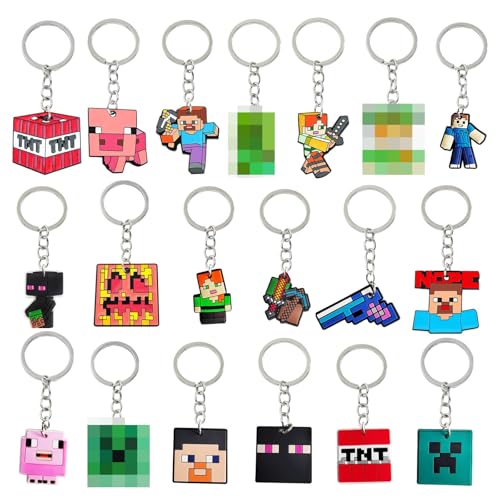 Guidre 19 peças porta-chaves de Mine-craft e pixel, desenho animado figura de jogo para mochila, aniversários e festas de meninos e meninas