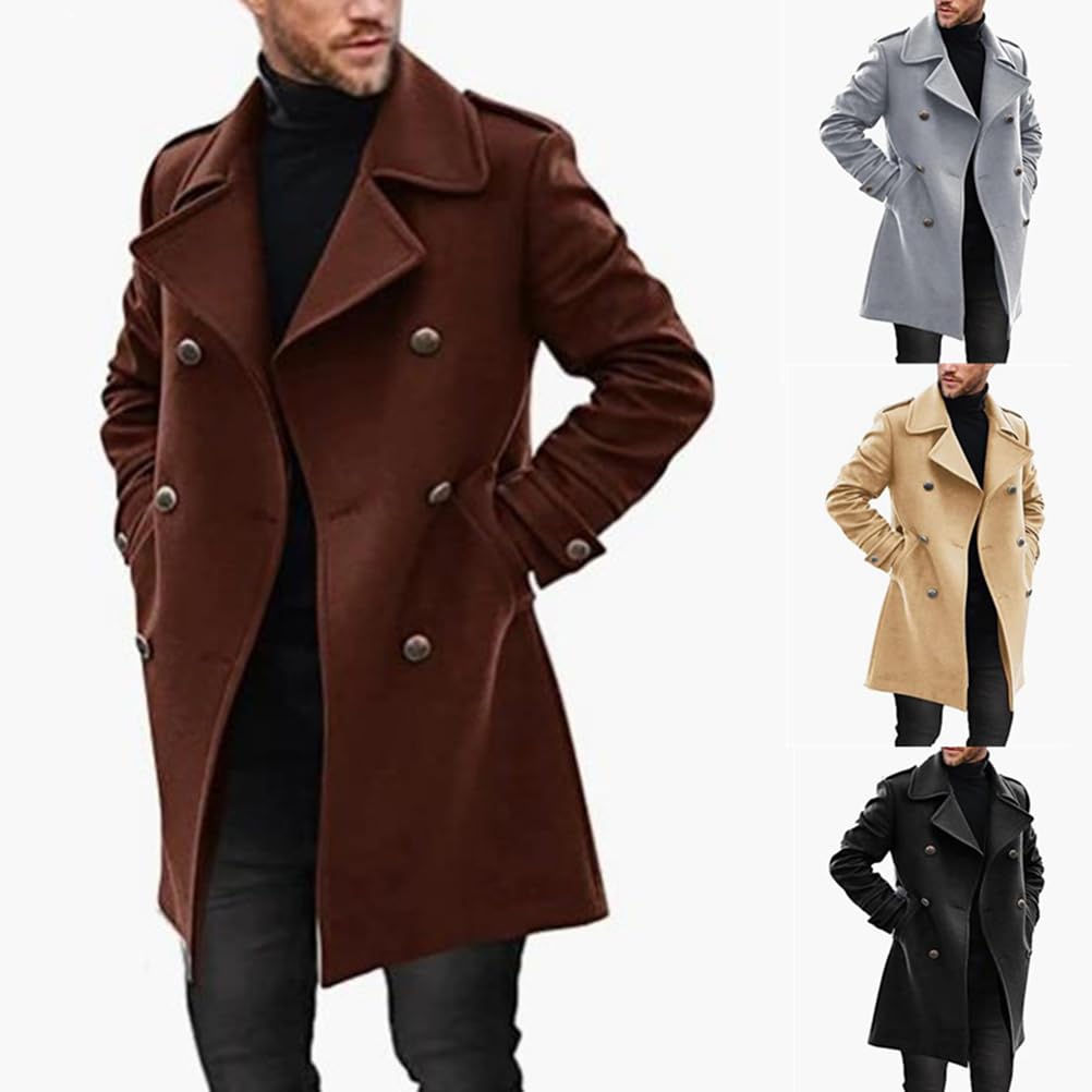 Herren Mäntel Langen Ärmeln Umlegekragen Mantel mit Tasche | Wintermantel,Männer,Warm,Einreihiger Mantel,Business,Freizeit,Elegante,Einfarbig Dick Mantel,Herbst und Winter