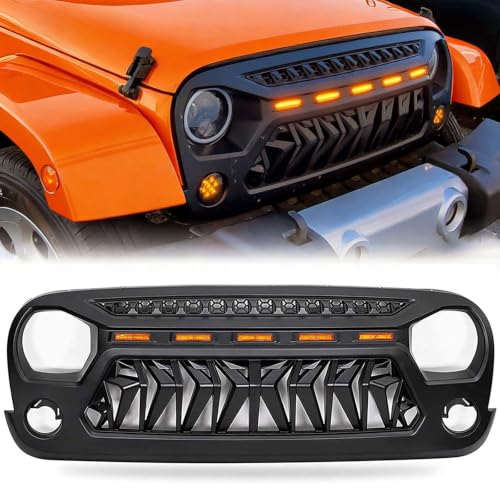Image of Grill Compatible with The Following Models:Jeep Wrangler JK JUK 2007 2008 2009 2010 2011 2012 2013 2014 2015 2016 2017 2018 JK JUK Shark Grille