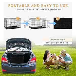 48 inch double door folding metal dog crate with divider and leak proof pan  for medium to large breed dogs   cucciolini doodles