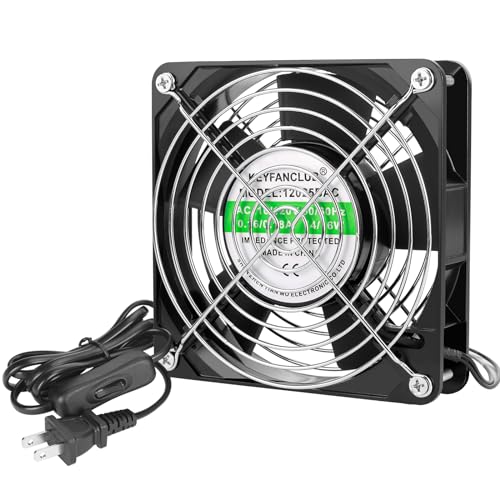 Axial Muffin Small Computer Fan with AC Plug 110V 120V AC 120mm x 25mm Dual Ball for DIY Cooling Ventilation Exhaust Projects
