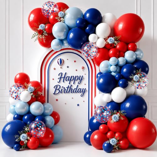 Image of Red White and Blue Patriotic Balloon Arch Kit 144 Pcs