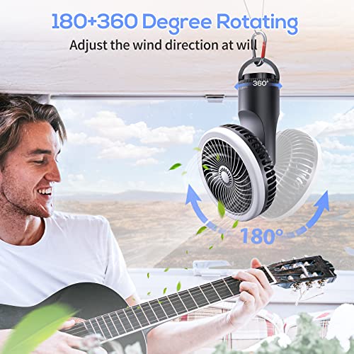 Smartdevil Portable Camping Fan With Light, 10000Mah Rechargeable Tent Fan With Hanging Hook, Battery Operated Desk Fan Use As Power Bank, 180+360 Degree Rotation, Travel Fan For Camping, Rv, Picnic #TOP3