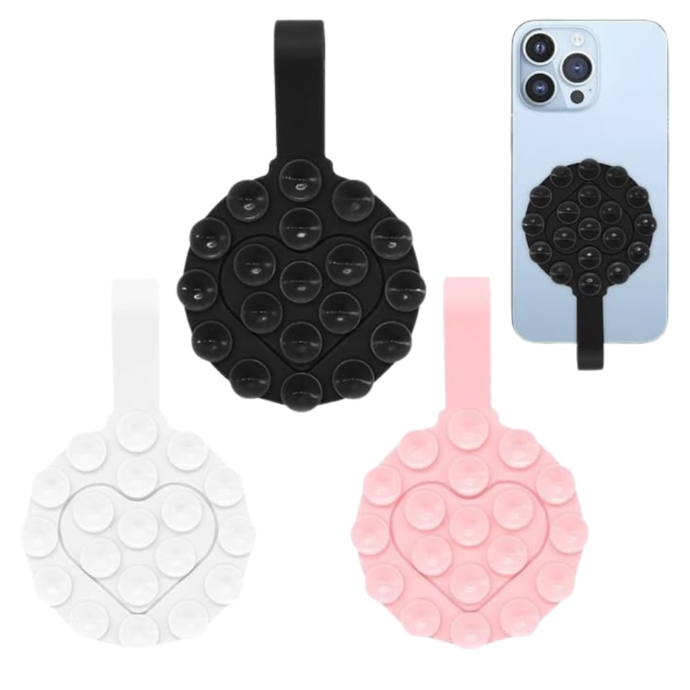 NIKZOL Round Silicone Suction Phone Case – Heart-Shaped Double-Sided Suction Cup Mobile Holder | Soft Silicone Phone Case with Grip & Stand Function | Universal Fit for Smartphones | Multicolor 3PCS-image-10