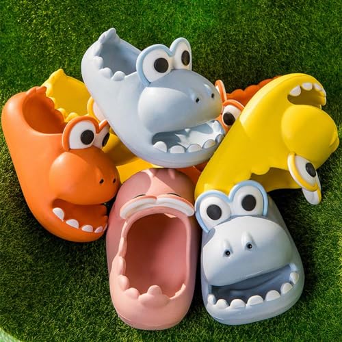 Cute Big Mouth Dinosaur Slippers Lightweight Beach Swimming Pool Non-Slip Water Shoes Sandals Boys and Girls Sandals Indoor and Outdoor with Cushioned Thick Sole(6.5-7.5(24cm), Yellow)3