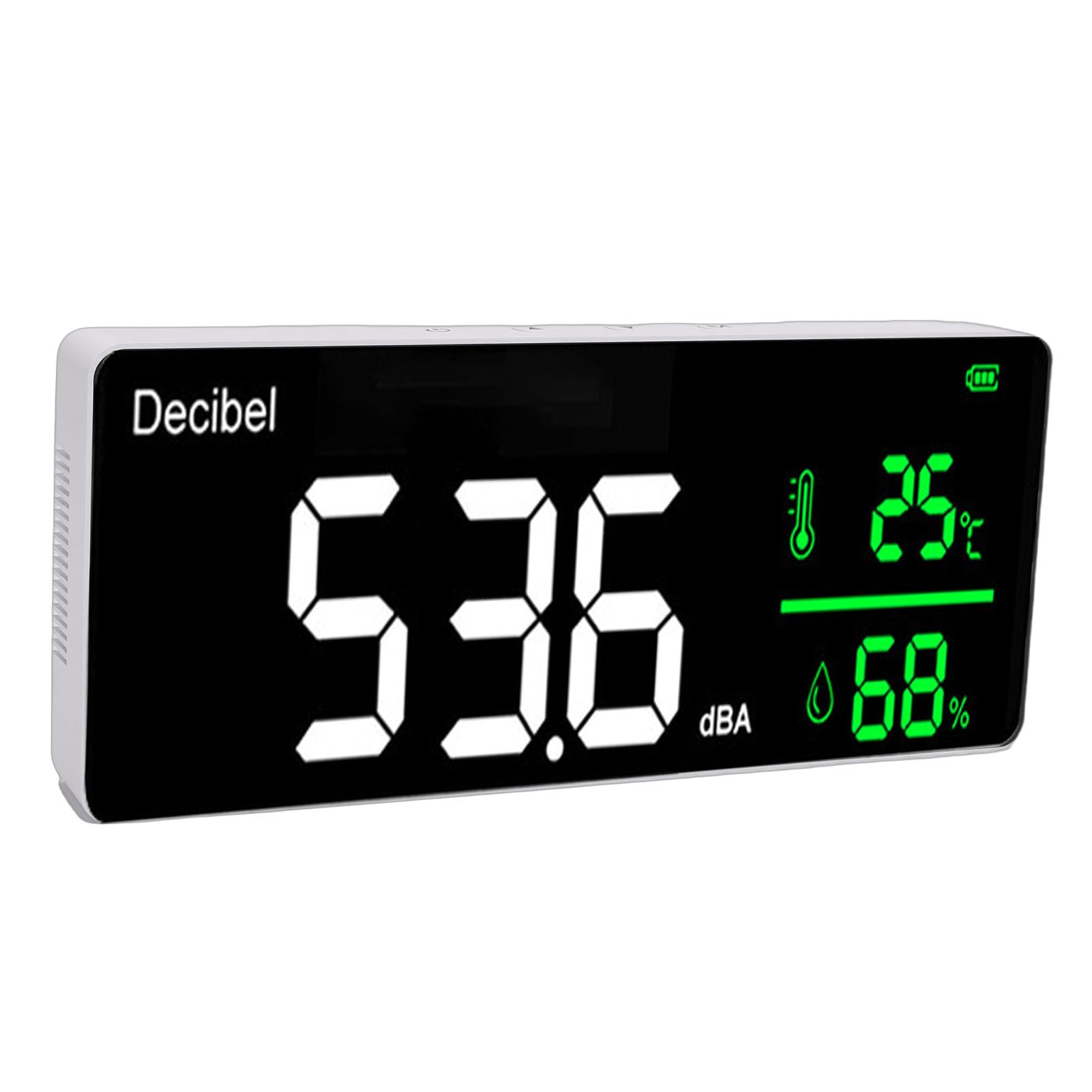 Zunate Medidor de Nivel de Sonido para Colgar en la Pared 30-130dB |Monitor de Humedad, Temperatura y Ruido con Pantalla LED con Reloj para Home Studio Factory