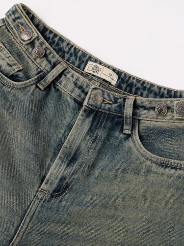 Image of The Souled Store: Barrel-Fit Denim: Women and Girls Washed Cotton Twill Barrel Fit Lightweight Adjustable Rise Everyday Casual Denim Jeans
