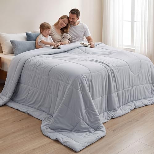Image of Bedsure Cooling Comforter Oversize King - Cooling Blankets for Hot Sleepers, Lightweight Comforter for Summer with Dual-Sided Cool Tech, Soft Breathable Cold Blanket for Sleeping, Grey, 116x98 Inches
