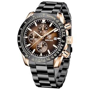 BENYAR herrenuhr Braun Leder Strap Chronograph Quarz Uhr Männer Datum Kalender Wasserdicht Armbanduhr Herren Sport mit Blau/Schwarz Zifferblatt Elegantes Geschenk