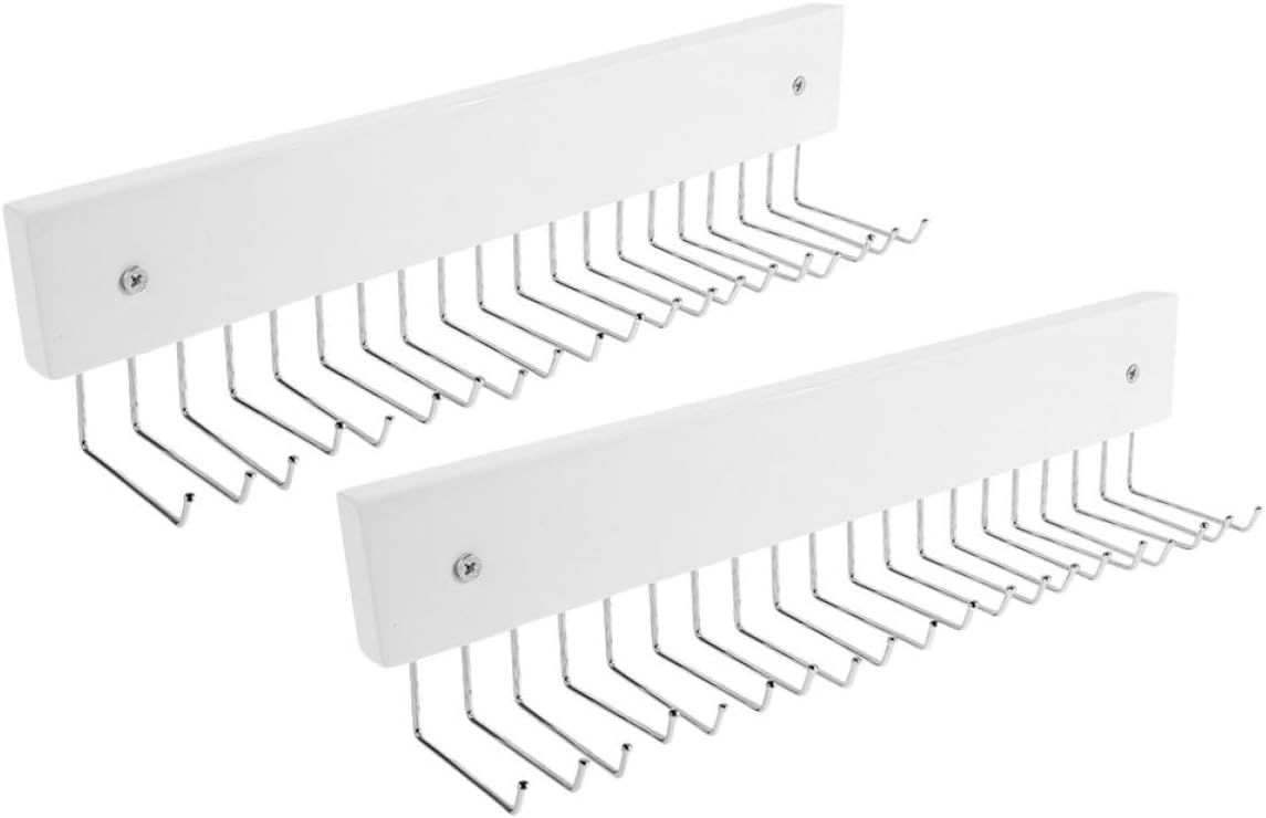 Beavorty Rotatable Wall-Mounted Tie Rack and Belt Organizer for Closet with Space-Saving Hooks, 2pcs Set, White Finished Hardwood for Men’s Clothing Storage