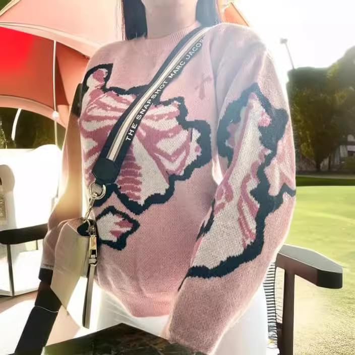 CORIRESHA Women's Halloween Skeleton Sweater Round Neck Y2k Pattern Loose Knitted Gothic Pullover Top3