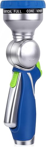 RESTMO Boquilla de manguera de jardín con cabezal giratorio ajustable de 180, rociador de manguera de alta presión, 10 patrones de rociado, gatillo