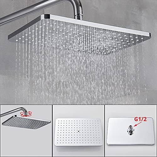 Rubinetto Doccia Cromato, Rubinetto termostatico per Vasca, soffione Doccia a Pioggia, Miscelatore per Vasca da Parete, Set Doccia con termostato, Tubo Tondo Cromato, Tubo Tondo CR