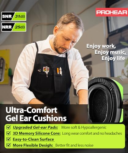 Image of PROHEAR 033 Gel Ear Pads AM FM Bluetooth Radio Headphones - More Soft Comfort - USB C Rechargeable 1500mAh Battery - 31dB SNR - 58Hrs Playtime - Hearing Protection for Mowing Lawn, Gifts for Father