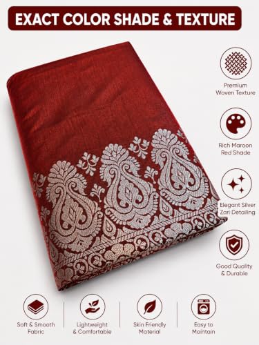 Image of Women's Glory Womens Satin Saree with Silver Woven Border | Elegant Plain Glossy Silk Saree for Party, Wedding, Reception & Festive Style with Unstitched Blouse Piece