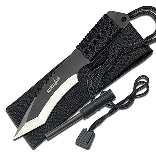 Survivor HK-759 Fixed Blade Knife, Two-Tone Tanto Blade, Black Cord-Wrapped Handle, 7-Inch Overall