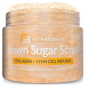 Brown Sugar Scrub Face Foot & Body Exfoliator Infused with Collagen and Stem Cell Exfoliating Salt Body Scrub for Toning Skin Cellulite Skin Care, 12oz by M3 Naturals