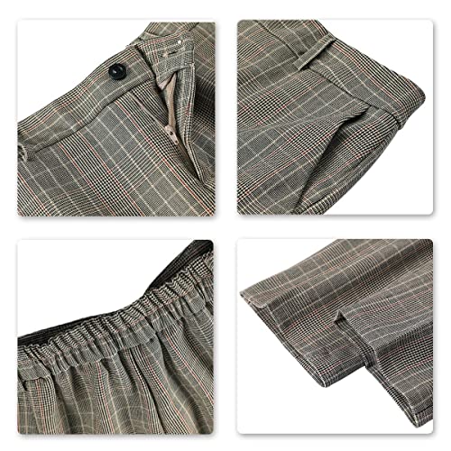 Women's Vintage 2 Piece Plaid Suit Set One Button Stylish Blazer And Pants (Yellow, L) #TOP5