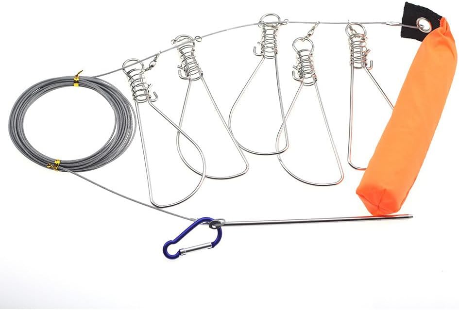 2-pcs Steel Wire Fish Lock, Stainless Steel Fish Stringer with Float and Plastic Handle, Fish Stringing Tool