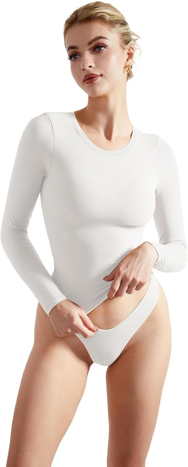 SUUKSESS Women Double Lined Fitted Basic T Shirts Crew Neck Long Sleeve Crop Top - Image 2