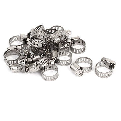 Aexit Cable Pipe Clamps Fitting Metal Adjustable Worm Gear Hose Clamp Silver Tone Strap Clamps 9-16mm 20pcs