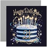 Special 21st Birthday Card for Him - Twenty One Years Old Birthday Greeting Cards - Navy Blue and Gold Birthday Cake Artwork Birthday Cards for Men - Stylish and Traditional Male Birthday Cards - Image 1