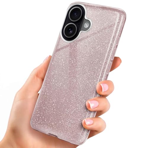 Coque iPhone 17 paillettes avec protection caméra fine coque TPU compatible Qi rose femme
