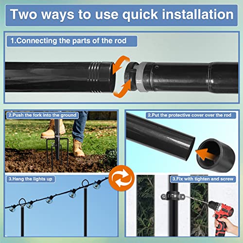 Seeyang String Light Poles – 2 Pack 9 Ft Poles For Outdoor String Light,Patio Light Poles For Outside, Light Poles For Outside String Lights Suit For Yard Patio Wedding Party-Iron #TOP3