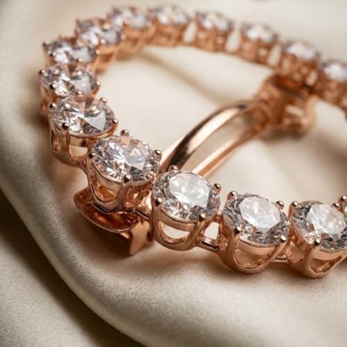 Image of Accessher Rose Gold Round Hair Barettes | Crystal Hair Clip with Zircon Stones | Hair Accessories for Women & Girls Pack of 1