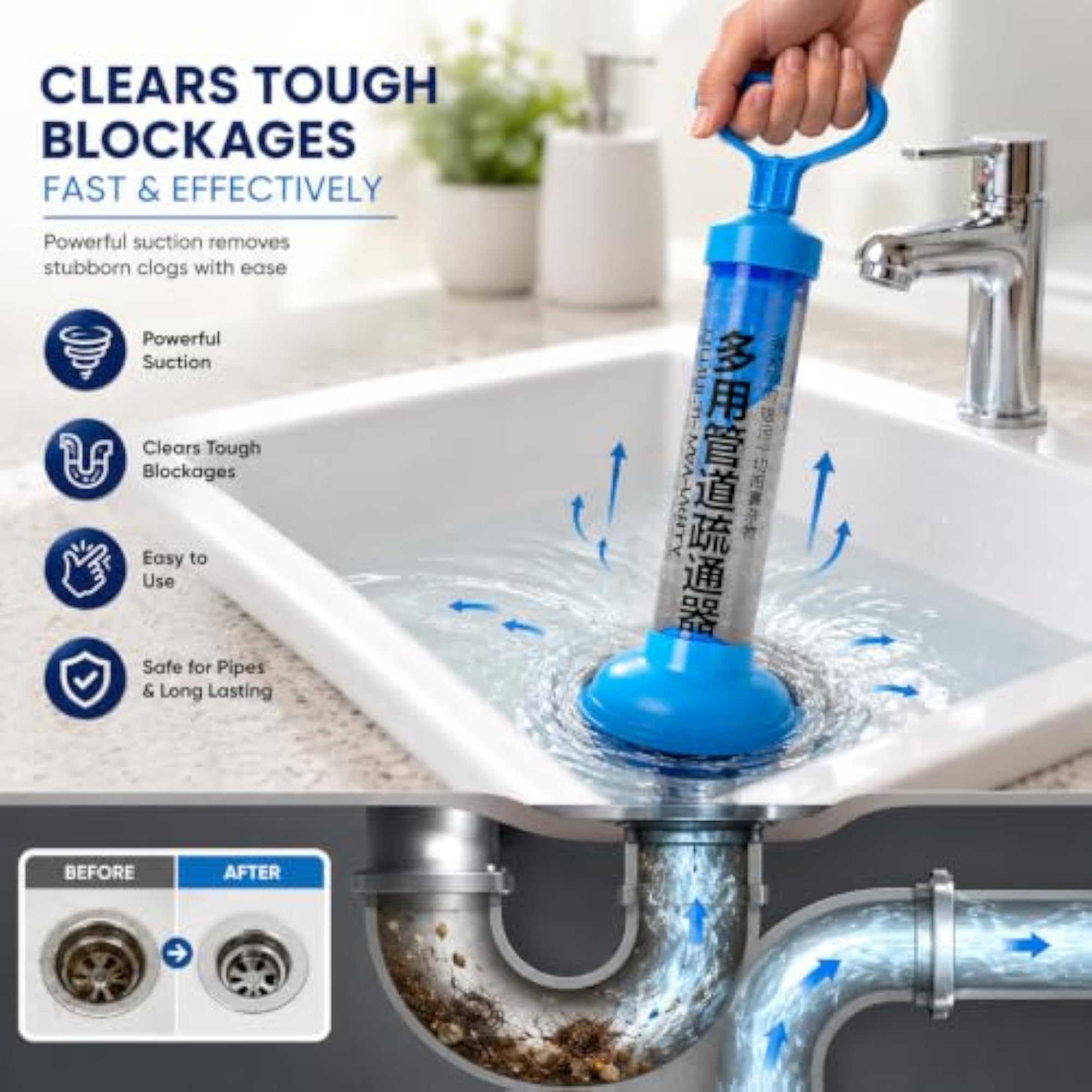 High-Pressure Toilet Cleaner Plunger, Quick Clog Removal