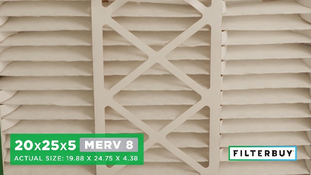 Image of Filterbuy 20x25x5 Air Filter MERV 8 Essential Dust & Allergy Defense (2-Pack), Pleated HVAC AC Furnace Filters for Honeywell FC100A1037, Lennox X6673, and More (Actual Size: 19.88 x 24.75 x 4.38)